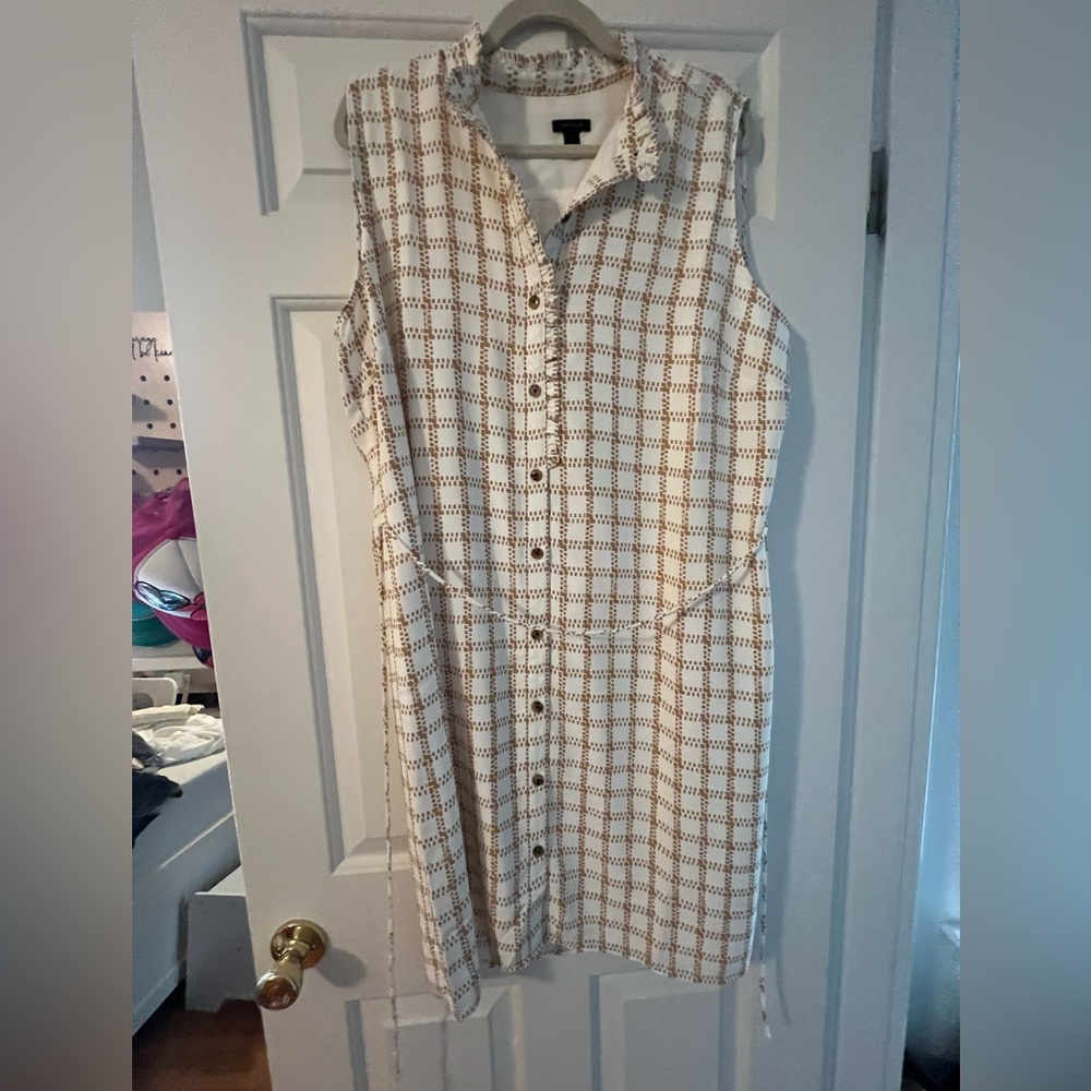 Ann Taylor Beige Checkered Midi Dress